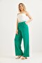Wide Leg Trousers with Stripe at the Waist Green - 3