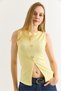 Crew Neck Gold Buttoned Ottoman Ribbed Blouse Yellow - 4