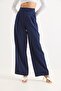 High Waist Wide Leg Double Button Trousers Navy Blue - 5