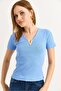 Collar V Detail Short Sleeve Camisole Blue - 3