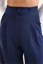 High Waist Wide Leg Double Button Trousers Navy Blue - 7