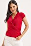 Double Breasted Collar Cross Tie Detailed Blouse Red - 3