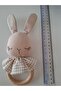 Rabbit Teether Handmade, Beige & Beige Gingham Color 100% Cotton Fabric, 100% Natural Wood - 3
