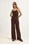 Women's Jumpsuit with Belt and Pockets Brown - 4