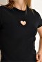 Heart Detailed Ribbed Knitted Blouse Black - 4