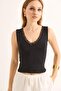Lace Detailed Sleeveless Ball Blouse Black - 4
