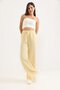 Waist Tied Wide Leg Line Patterned Trousers Yellow