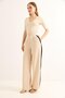 High Waist Palazzo Trousers with Side Stripes Beige - 3