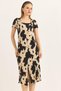 Square Neck Slit Short Sleeve Black Dress - 2