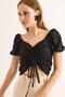 Princess Sleeve Front Gathered Blouse Black - 4