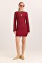 Turtleneck Backless Spaghetti Sleeve Burgundy Dress
