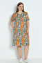 Women's Plus Size Patterned Pocket Button Cotton Dress - 3
