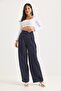 Striped Patterned Wide Leg High Waist Trousers Navy Blue