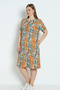 Women's Plus Size Patterned Pocket Button Cotton Dress - 2