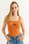 Ribbon Embroidered Fitted Thick Strap Blouse Orange - 2