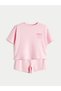 Pink Crew Neck California Printed Girl's T-Shirt and Shorts - 3