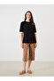 Beige Elastic Waist Patterned Women's Capri