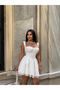 White Dress with Lace Embroidered Strap - 5