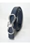 حزام نسائي من الجلد الطبيعي بنسبة 100% بإبزيم فضي باللون الأزرق الداكن - 3