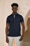 Regular Fit Collar Garnished Cotton Polo Neck T-Shirt - 3