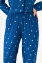 Women's Milan Fabric Navy Blue Heart Pattern Shirt Collar Button-Through Long Sleeve Winter Pajamas Set - 3