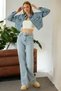 Women's Blue Snow Washed High Waist Lycra Wide Leg Jeans