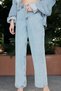Women's Blue Snow Washed High Waist Stretchy Denim Fabric Wide Leg Jeans - 2