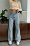 Young Girl's Blue Washed High Waist Stretchy Modern Loose Leg Jeans