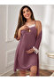 Maternity and Postpartum Nursing-Suitable Lace Detail Strappy Midi Robe Nightgown Set - 2