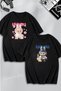 Unisex Skateboard and Flower Printed Lover Couple Combination Design Oversized T-Shirt 2-Pack