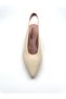 Women's Daily Heeled Shoes Genuine Beige Leather - 5