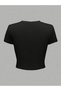 Women's Black Sweet Cherry Printed Crew Neck Tight Crop Tshirt - 3