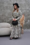 Black and White Belted Long Dress - 5