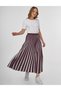 Line Print Detailed Pleated Skirt Burgundy-Grey
