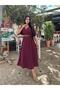 Burgundy Double Breasted Belted Satin Dress