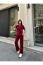 Burgundy Polyester Linen Polo Neck Suit