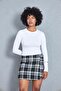 Women's Black Plaid Buckle Detailed Mini Skirt Dm2029