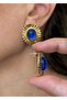 Sihra Accessories Steel Nail Model Blue Color Oval Earrings - 2