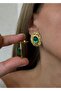 Sihra Accessories Steel Nail Model Oval Green Color Earrings - 2