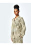 Cotton Shirt Collar Long Sleeve Plaid Pajama Top