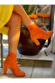 Happy Orange Cow Suede Mesh Detail 10 cm Heel Summer Boots Sandals - 5