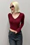 Burgundy V-Neck Long Sleeve Button Detail Camisole Bodysuit Mg2194 - 3