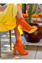 Happy Orange Cow Suede Mesh Detail 10 cm Heel Summer Boots Sandals - 4
