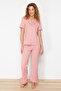 Gül Kurusu %100 Pamuklu Fırfır Detaylı Örme Pijama Takımı THMSS24PT00223 - 3