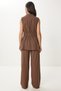 Women's Brown Linen Vest Pants Suit No00025 - 8