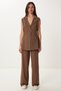 Women's Brown Linen Vest Pants Suit No00025 - 2