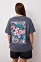 Antrasit Oversize Fit %100 Pamuk Ön ve Arka Baskılı Örme Büyük Beden T-Shirt TBBSS25BF00002 - 4