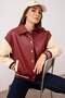 Bordo-Krem Oversize Kalıp Suni Deri Kolej Bomber Ceket Mont TWOAW26MO00006