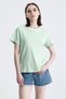Green Regular Fit Basic Women's T-Shirt 100% Cotton Slit Short Sleeve Crew Neck Solid Color T-Shirt