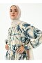 Patterned Gathered Collar Modest Dress - Blue - Refka - 3